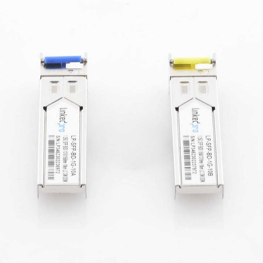 Transceptores Ópticos Bidireccionales SFP (Mini-Gbic) / Monomodo 1310 & 1550 nm / 1.25 Gbps / 1000BASE-BX / Conector LC/UPC Simplex / DDM / Hasta 10 km / 2 Piezas
