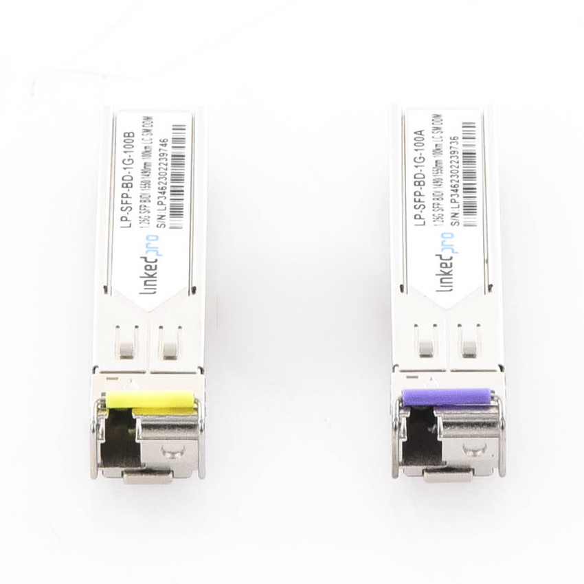 Transceptores Ópticos Bidireccionales SFP (Mini-Gbic) / Monomodo 1490 & 1550 nm / 1.25 Gbps / 1000BASE-BX / Conector LC/UPC Simplex / DDM / Hasta 100 km / 2 Piezas
