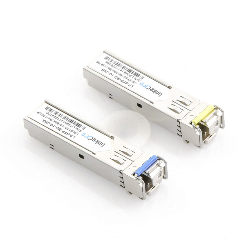 Transceptores Ópticos Bidireccionales SFP (Mini-Gbic) / Monomodo 1310 & 1550 nm / 1.25 Gbps / 1000BASE-BX / Conector LC/UPC Simplex / DDM / Hasta 20 km / 2 Piezas