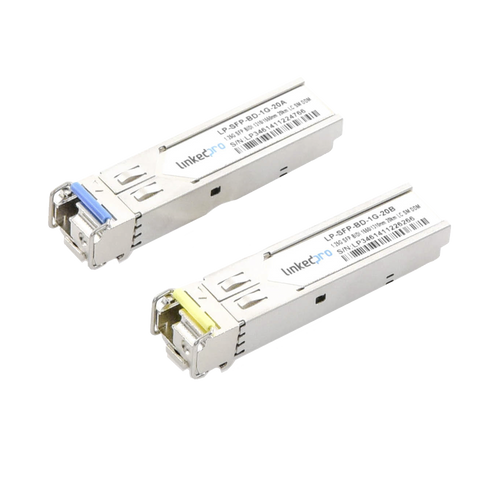 Transceptores Ópticos Bidireccionales SFP (Mini-Gbic) / Monomodo 1310 & 1550 nm / 1.25 Gbps / 1000BASE-BX / Conector LC/UPC Simplex / DDM / Hasta 20 km / 2 Piezas