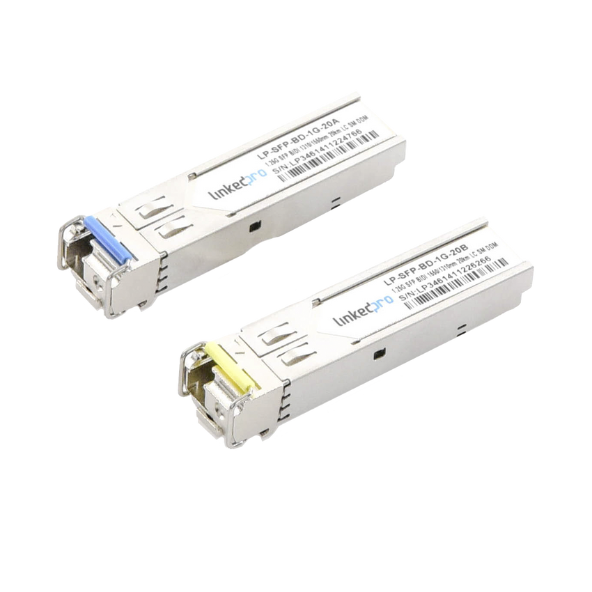 Transceptores Ópticos Bidireccionales SFP (Mini-Gbic) / Monomodo 1310 & 1550 nm / 1.25 Gbps / 1000BASE-BX / Conector LC/UPC Simplex / DDM / Hasta 20 km / 2 Piezas