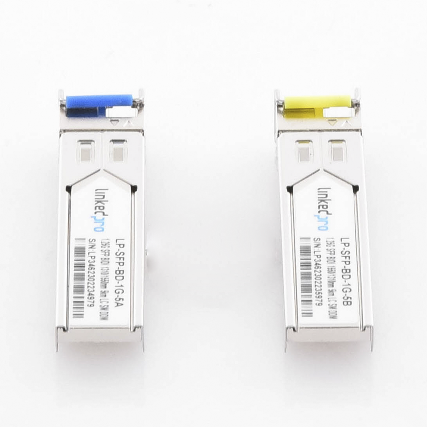 Transceptores Ópticos Bidireccionales SFP (Mini-Gbic) / Monomodo 1310 & 1550 nm / 1.25 Gbps / 1000BASE-BX / Conector LC/UPC Simplex / DDM / Hasta 5 km / 2 Piezas