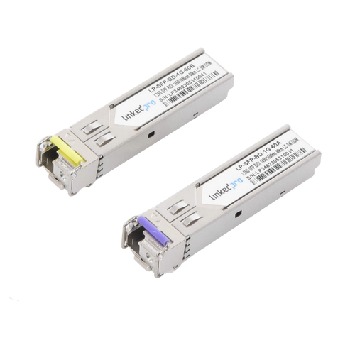 Transceptores Ópticos Bidireccionales SFP (Mini-Gbic) / Monomodo 1490 & 1550 nm / 1.25 Gbps / 1000BASE-BX / Conector LC/UPC Simplex / DDM / Hasta 60 km / 2 Piezas