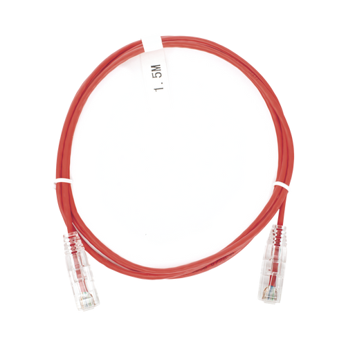 Cable de Parcheo Slim UTP Cat6 - 1.5 Metros (4.92 Pies) Rojo Diámetro Reducido (28 AWG)