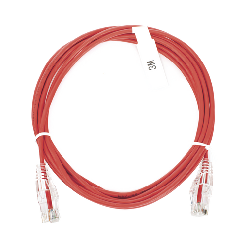 Cable de Parcheo Slim UTP Cat6 - 3 Metros (9.84 Pies) Rojo Diámetro Reducido (28 AWG)