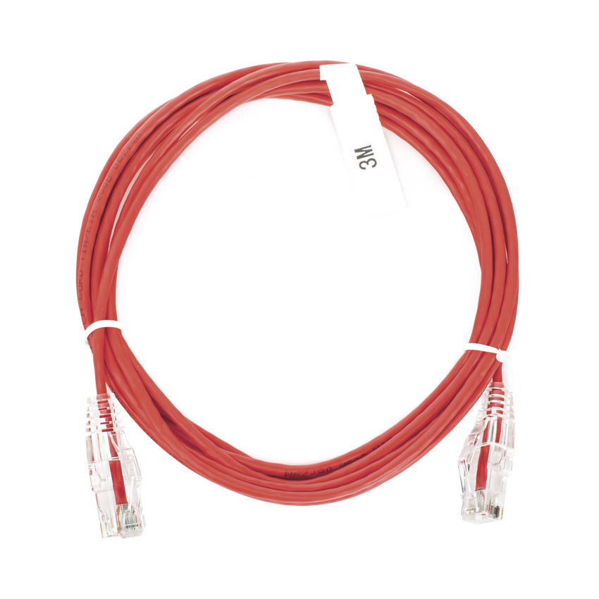 Cable de Parcheo Slim UTP Cat6 - 3 Metros (9.84 Pies) Rojo Diámetro Reducido (28 AWG)