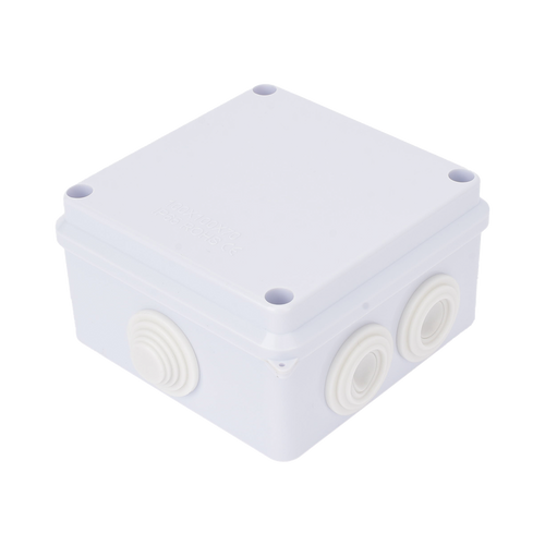 Caja de Conexiones Impermeable IP65, 7 Entradas, Dimensiones 100 x 100 x 70 mm, para Instalaciones Industriales, Comerciales y Residenciales, Incluye Tornillería para su Instalación