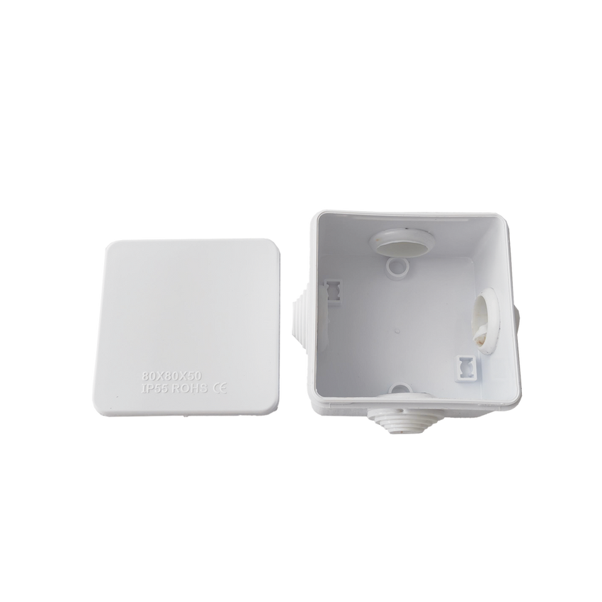 Caja de Conexiones Impermeable IP55 con 4 Entradas, 80 x 80 x 50 mm, para Instalaciones Industriales, Comerciales y Residenciales, Incluye Tornillería para su Instalación