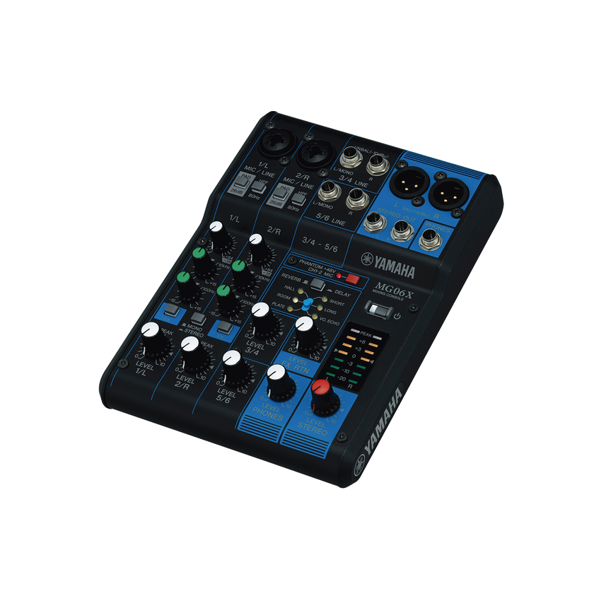 Mezcladora de Audio | 6 Canales | 2 entradas de micro/6 de línea (2 mono + 2 estéreo) | Efectos Integrados | Alimentación Phantom