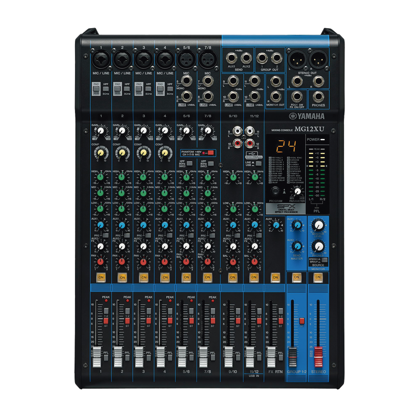Mezcladora de Audio | 12 Canales | 6 Entradas de Micrófono/línea | 2 Entradas Estéreo | Efectos Integrados | Alimentación Phantom | USB