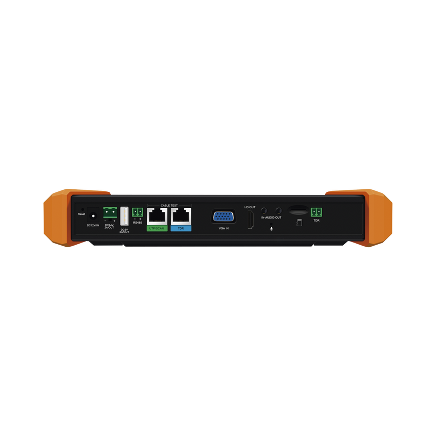 Probador de Vídeo con Pantalla LCD de 7" para IP ONVIF / 8MP TVI + 8MP CVI + 8MP AHD + SDI/EX�?�SDI + Multímetro + Cable TDR / Prueba de Red de Fibra Óptica + Medidor de Distancia Laser + Cámara Integrada