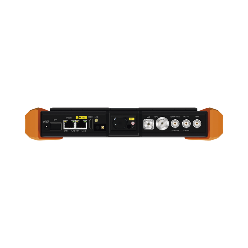 Probador de Vídeo con Pantalla LCD de 7" para IP ONVIF / 8MP TVI + 8MP CVI + 8MP AHD + SDI/EX�?�SDI + Multímetro + Cable TDR / Prueba de Red de Fibra Óptica + Medidor de Distancia Laser + Cámara Integrada