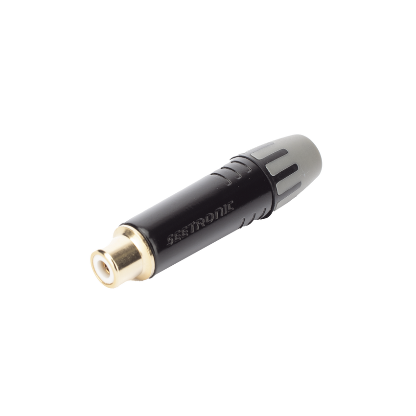 Conector Hembra RCA | Carcasa Enchapada en Negro | Contacto Enchapado en Oro | Cable OD 3.5-6.5mm