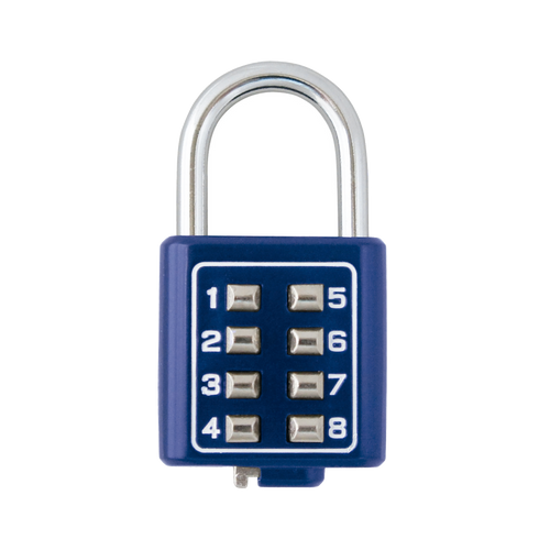 Candado Digital de Combinación M35 / No Requiere Llave / Combinación única integrada por 4 dígitos / Color Azul.