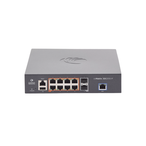 Switch cnMatrix EX2010-P capa 3 de 10 puertos(8 PoE Gigabit 802.3af/at, 2 SFP, 1 consola, 1 MNGMT, 1 USB)  administración desde la Nube (MX-EX2010PXA-U)