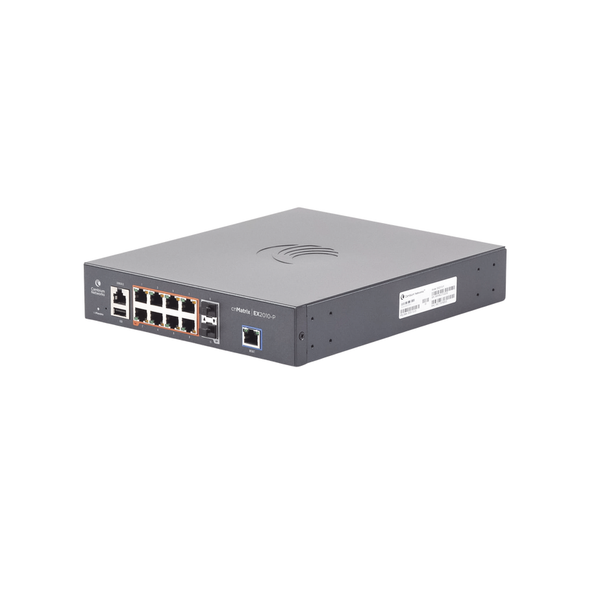 Switch cnMatrix EX2010-P capa 3 de 10 puertos(8 PoE Gigabit 802.3af/at, 2 SFP, 1 consola, 1 MNGMT, 1 USB)  administración desde la Nube (MX-EX2010PXA-U)