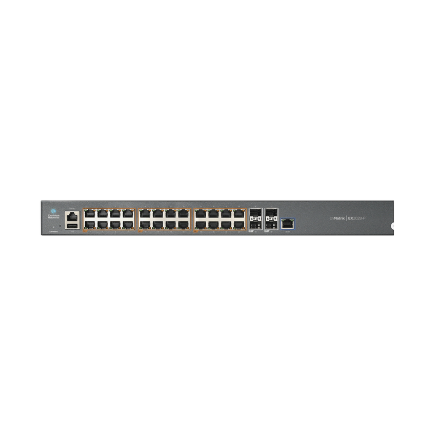 Switch cnMatrix EX2028-P capa 3 de 28 puertos (24 PoE Gigabit 802.3af/at, 4 SFP+) administración desde la Nube (MX-EX2028PxA-U)