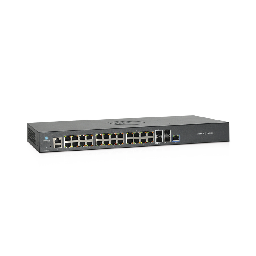 Switch cnMatrix EX2028-P capa 3 de 28 puertos (24 PoE Gigabit 802.3af/at, 4 SFP+) administración desde la Nube (MX-EX2028PxB-U)