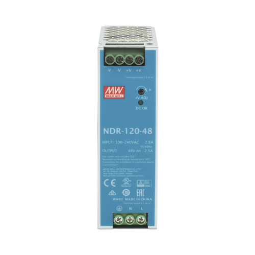 Fuente de poder industrial de 120 W, salida 48 Vcc, entrada 90~264 VCA, para montaje en riel DIN,