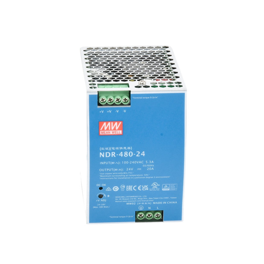 Fuente de Poder Industrial de 480W, salida 24 Vcc, para montaje en Riel Din