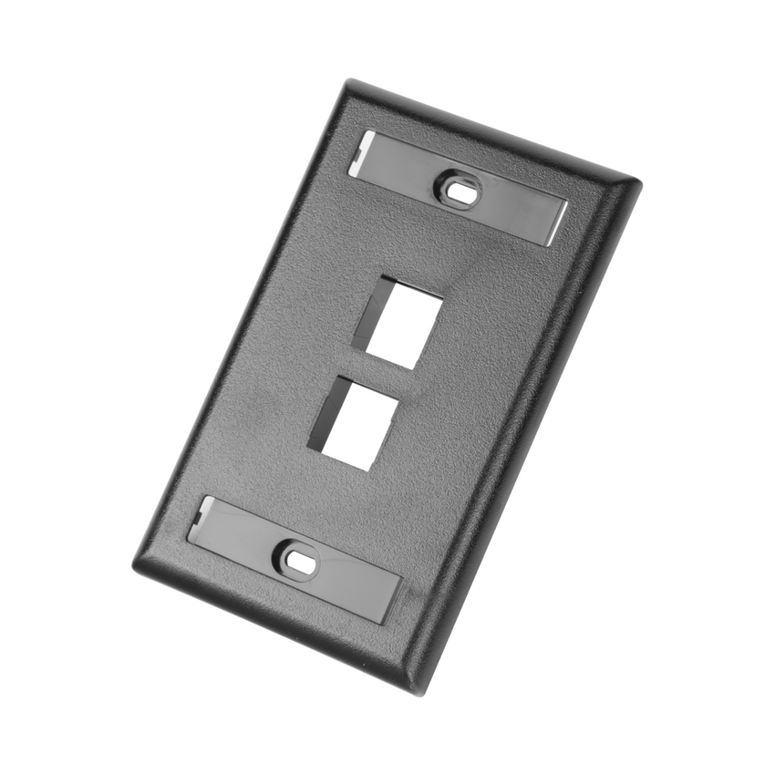 Placa de Pared Vertical, Salida Para 2 Puertos Keystone, Con Espacios Para Etiquetas, Color Negro
