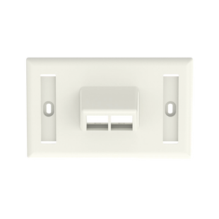 Placa de Pared Horizontal, Salida Para 2 Puertos Keystone, Con Espacios Para Etiquetas, Color Blanco Mate