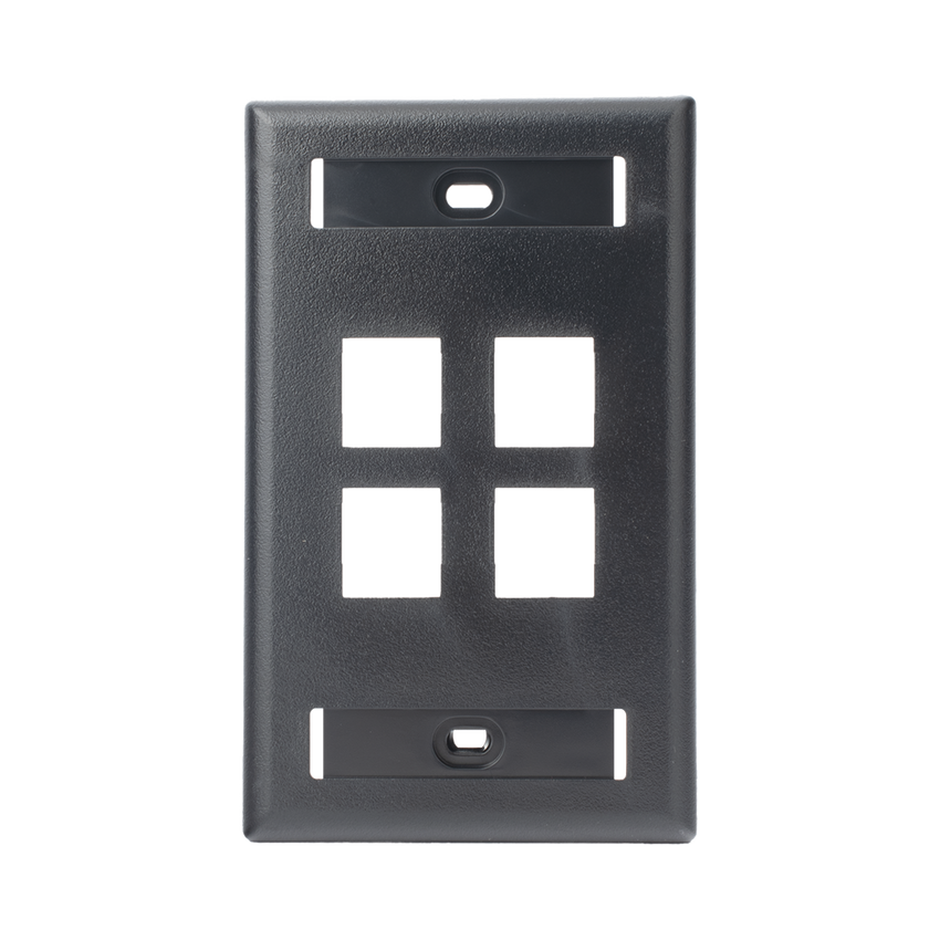 Placa de Pared Vertical, Salida Para 4 Puertos Keystone, Con Espacios Para Etiquetas, Color Negro