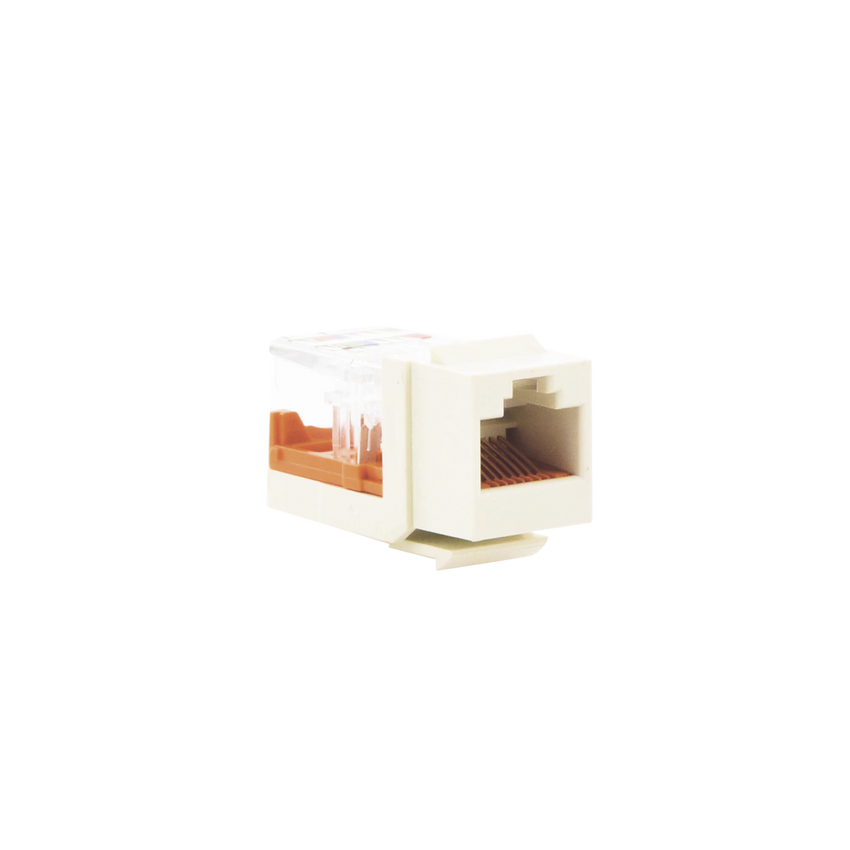 Conector Jack Estilo Leadframe, Tipo Keystone, Categoría 5e, de 8 Posiciones y 8 Cables, Color Blanco Mate