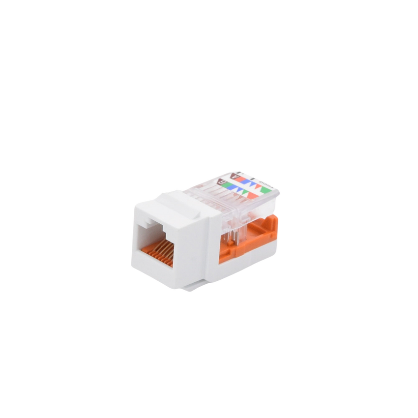Conector Jack Estilo Leadframe, Tipo Keystone, Categoría 5e, de 8 Posiciones y 8 Cables, Color Blanco