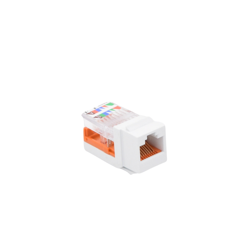 Conector Jack Estilo Leadframe, Tipo Keystone, Categoría 5e, de 8 Posiciones y 8 Cables, Color Blanco