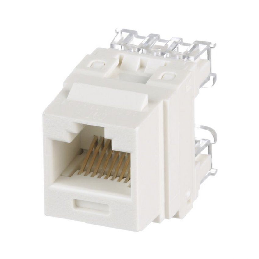 Conector Jack Estilo 110 (de Impacto), Tipo Keystone, Categoría 6, de 8 Posiciones y 8 Cables, Color Blanco Mate