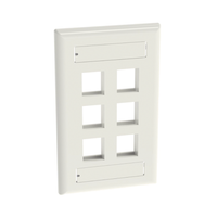 Placa de Pared Vertical, Salida Para 6 Puertos Keystone, Con Espacios Para Etiquetas, Color Blanco Mate
