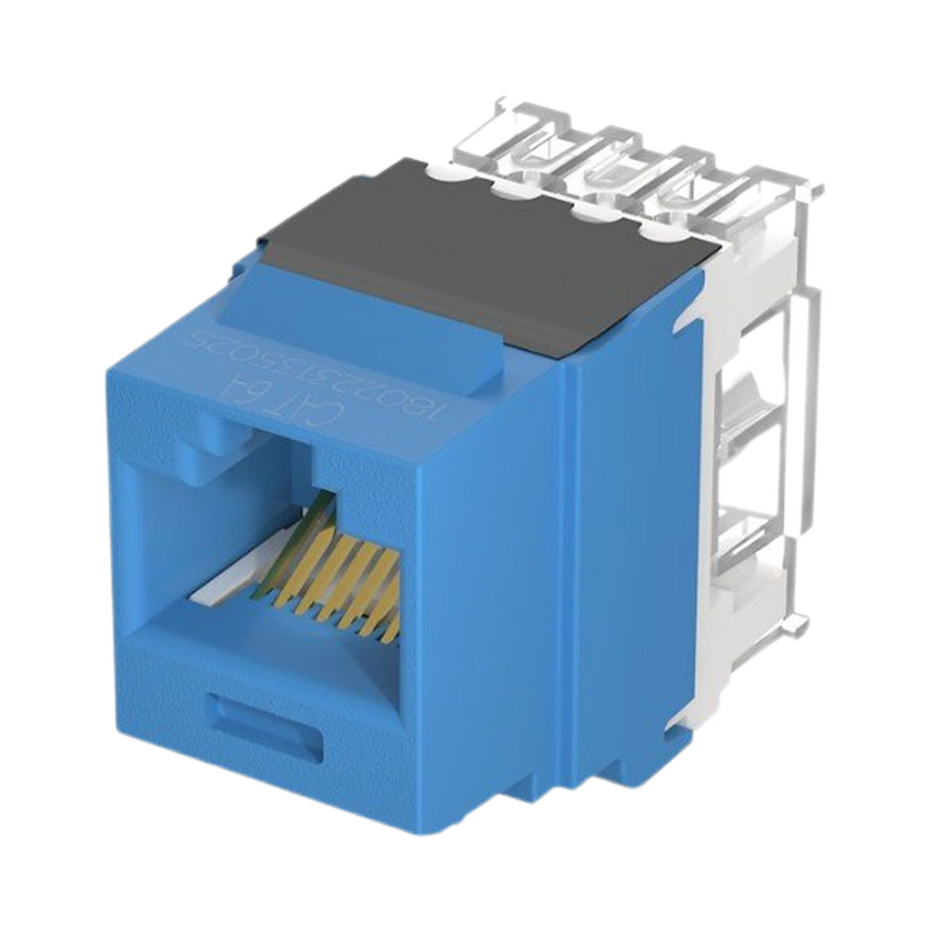 Conector Jack Estilo 110 (de Impacto), Tipo Keystone, Categoría 6A, de 8 Posiciones y 8 Cables, Color Azul