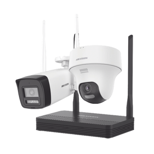 Kit IP Inalámbrico 2 Megapíxel / NVS 4 Canales / 1 Cámara Bala Exterior + 1 Cámara Turret Interior con Lente 2.8 mm y Dual Light / Audio Bidireccional (Micrófono y Bocina) / Soporta Micro SD de 512 GB