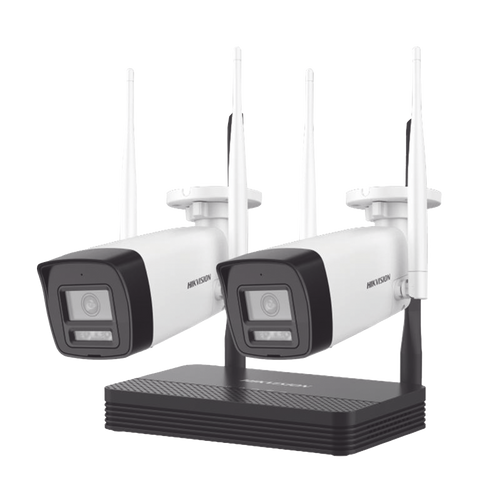 Kit IP Inalámbrico 4 Megapixel / NVS 4 Canales / 2 Cámaras Bala para Exterior con Lente 2.8 mm y Dual Light (30 mts IR + 30 mts Luz Blanca) / Audio Bidireccional (Micrófono y Bocina) / Soporta Micro SD de 512 GB