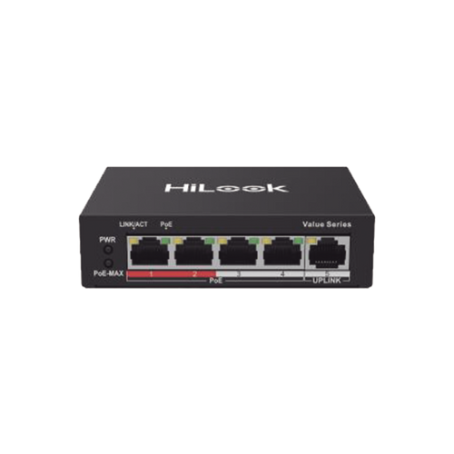 Switch PoE+ / 4 Puertos 10/100 Mbps PoE+ (af / at) / 1 Puerto 10/100 Mbps Uplink / Modo Extendido hasta 250 Metros / 35 Watts