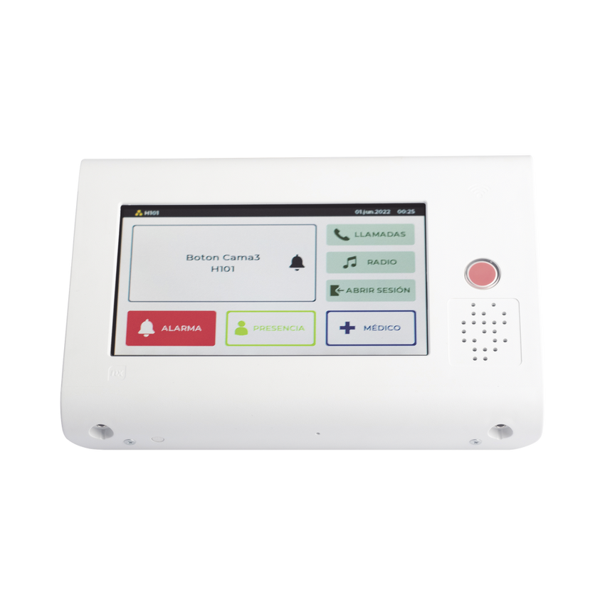Terminal de Habitación IP para Hospitales / Lector RFID 125 KHz / Audio Bidireccional / SIP / PoE / Pantalla Táctil 7" / Compatible con NX1071 y NX1075