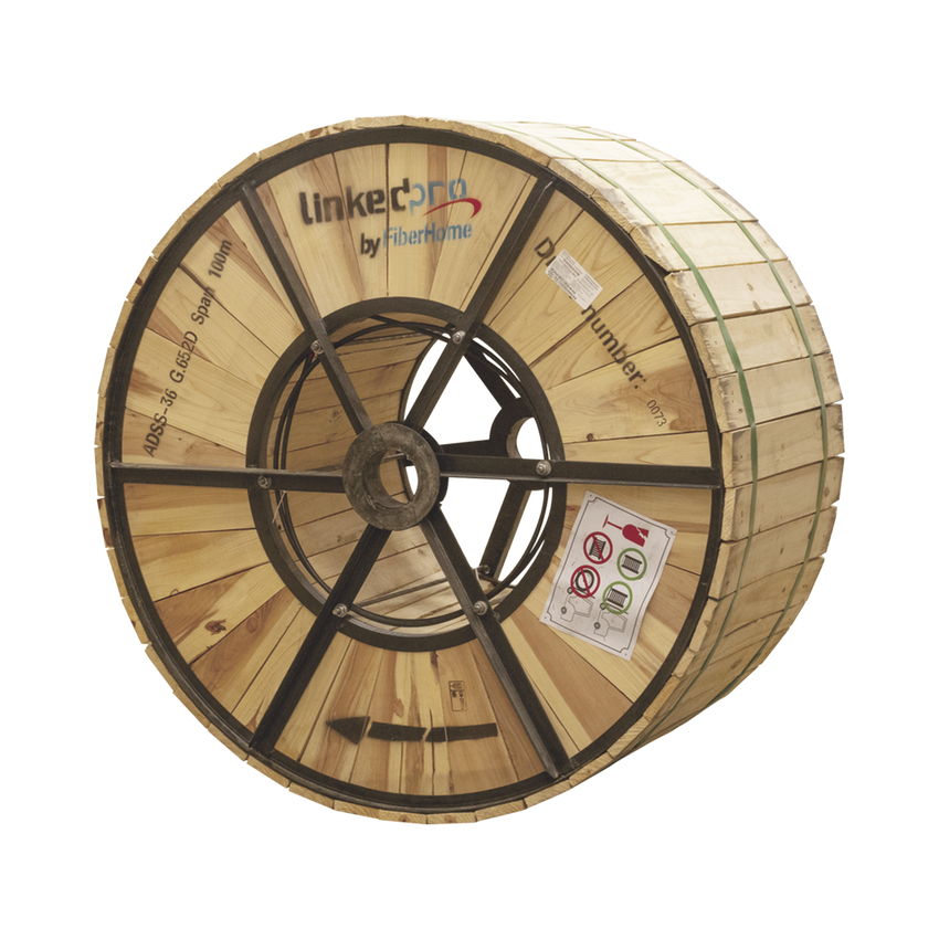 Carrete de 4 km de Fibra Óptica Aérea (ADSS) G.652D, Monomodo de 36 Hilos, Exterior, Span 100, Loose Tube