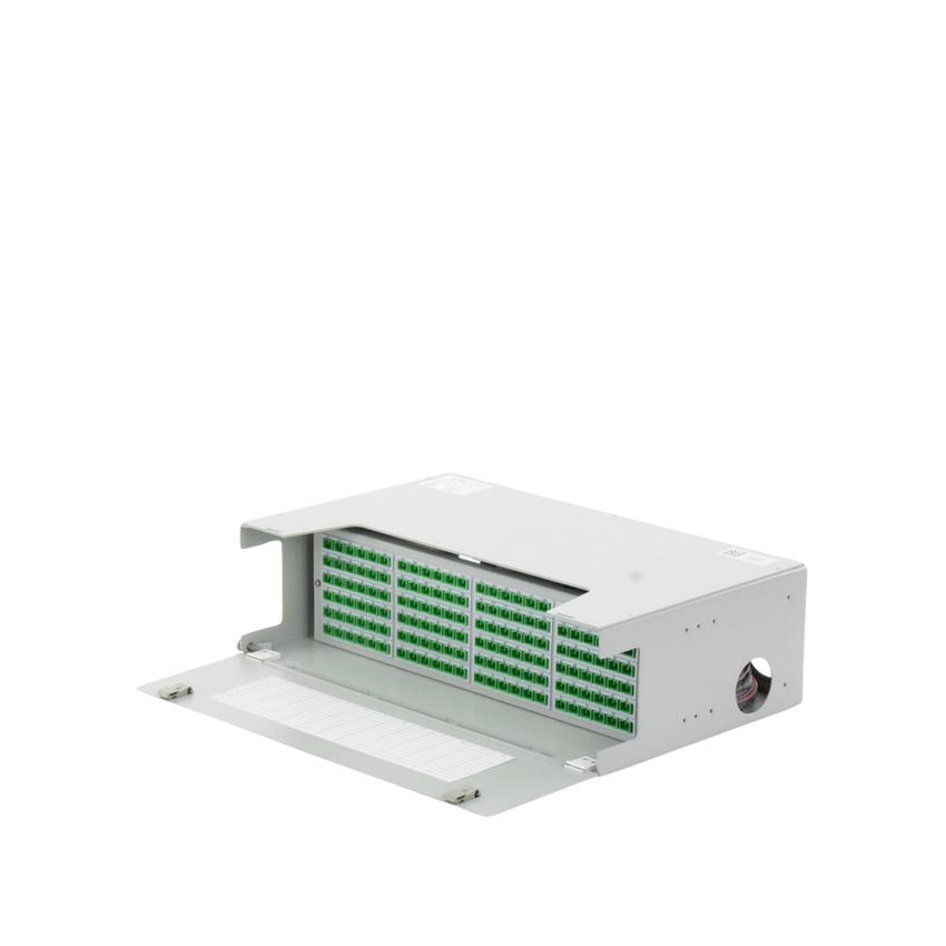 Distribuidor de Fibra Óptica para 144 Empalmes, con 144 Acopladores SC/APC y 144 Pigtails SC/APC, 19, 3 UR