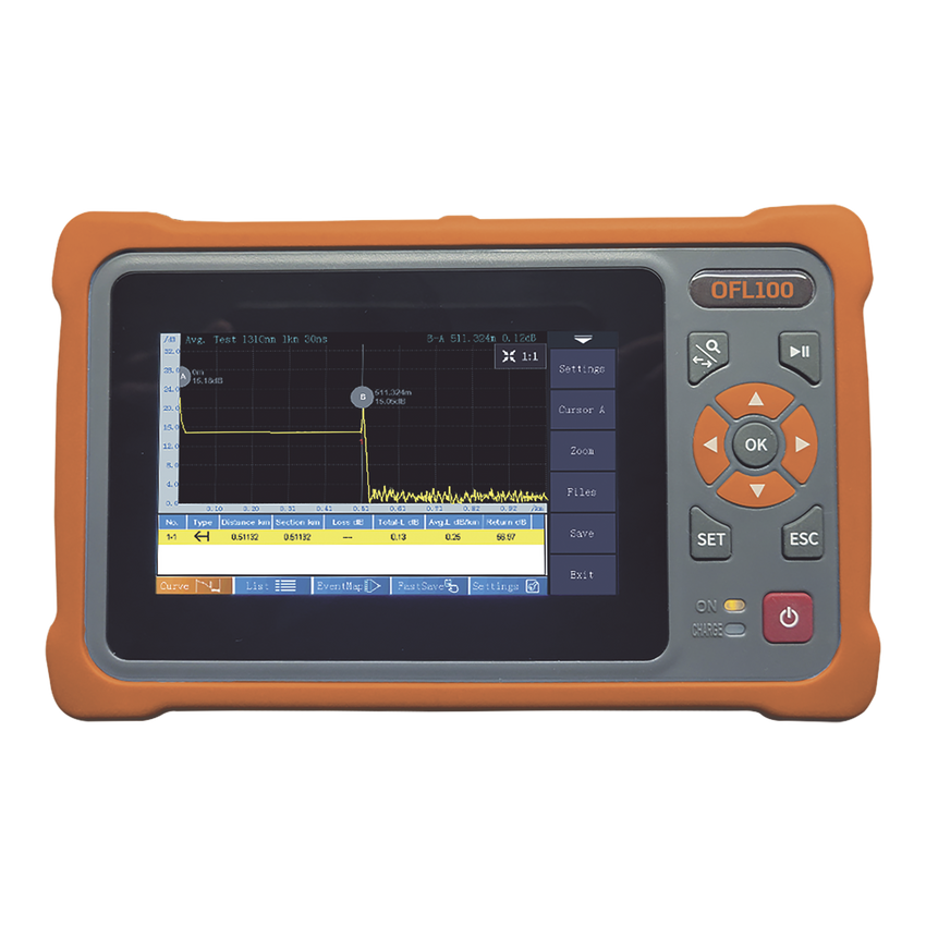 OTDR para pruebas en Enlaces de Fibra Óptica, longitudes de onda 1310 y 1550 nm, entrada SC/APC