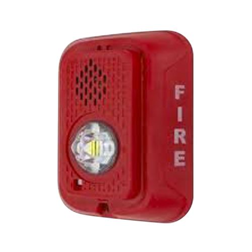 Sirena con Lámpara LED Estroboscópica / a 2 Hilos / Montaje en Pared / 24 Vcd / Configuración Estroboscópica Seleccionable / Texto en Inglés / Color Rojo