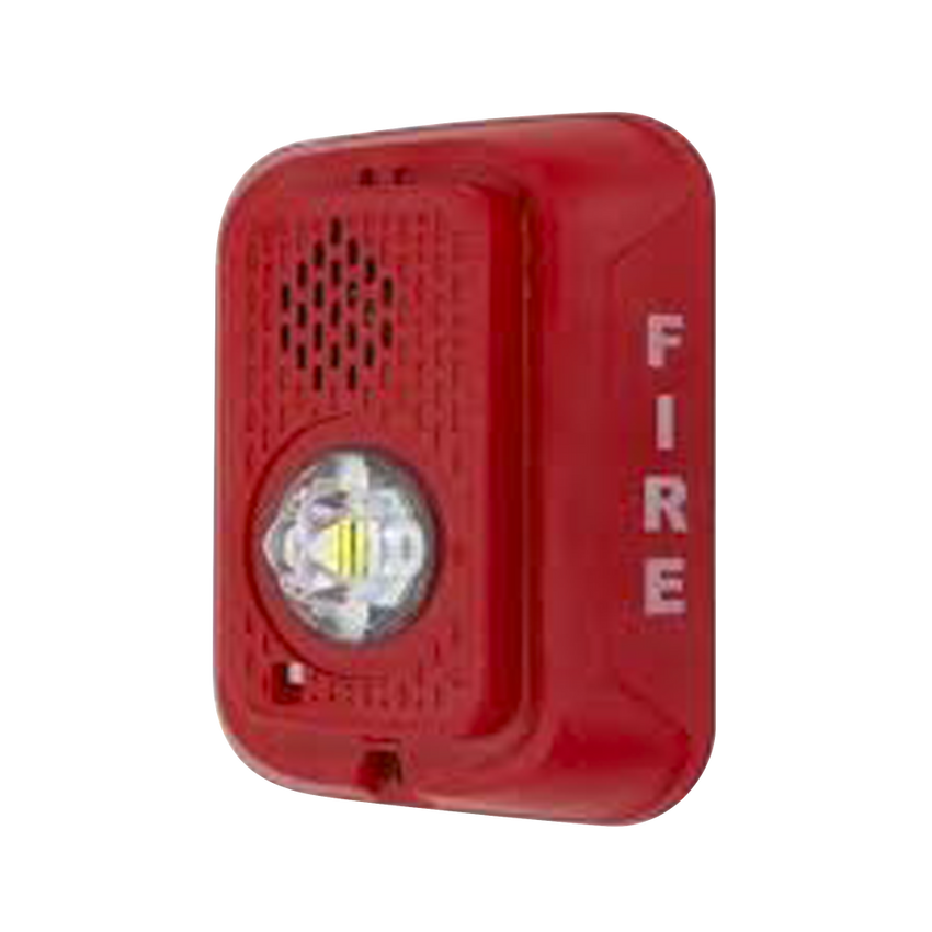Sirena con Lámpara LED Estroboscópica / a 2 Hilos / Montaje en Pared / 24 Vcd / Configuración Estroboscópica Seleccionable / Texto en Inglés / Color Rojo
