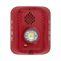 Sirena con Lámpara LED Estroboscópica / a 2 Hilos / Montaje en Pared / 24 Vcd / Configuración Estroboscópica Seleccionable / Texto en Inglés / Color Rojo