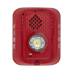 Sirena con Lámpara LED Estroboscópica / a 2 Hilos / Montaje en Pared / 24 Vcd / Configuración Estroboscópica Seleccionable / Texto en Inglés / Color Rojo