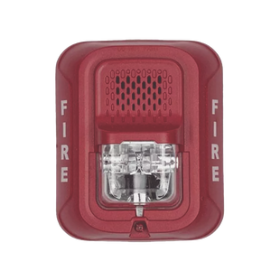 Sirena con Lámpara Estroboscópica / 4 Hilos / Montaje en Pared / 12 o 24 Vcd / Configuración Estroboscópica Seleccionable / Texto en Inglés / Color Rojo