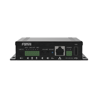 Gateway para Voceo IP/SIP,  Entrada de audio (3.5mm), salida de amplificador integrado de hasta 30W, puerto USB (reproducción de MP3),