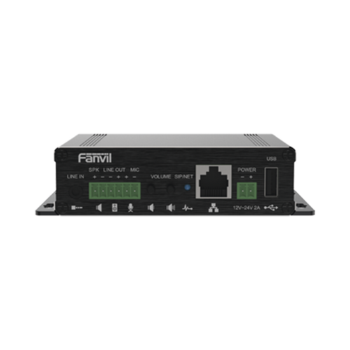 Gateway para Voceo IP/SIP,  Entrada de audio (3.5mm), salida de amplificador integrado de hasta 30W, puerto USB (reproducción de MP3),