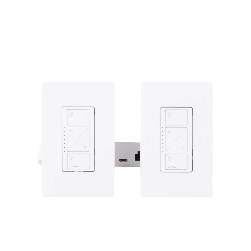 (Caseta Wireless) Kit Hub controlador, 2 atenuadores, 2 controles remotos, 2 base mesa y 2 tapas.