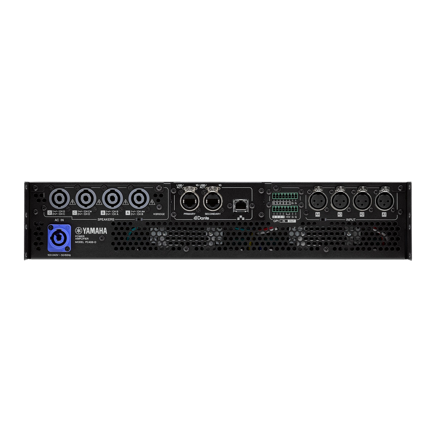 Amplificador de Audio de Alta Potencia | 4 x 600w |  Baja Impedancia | 70/100V | DSP Integrado | Interfaz Dante