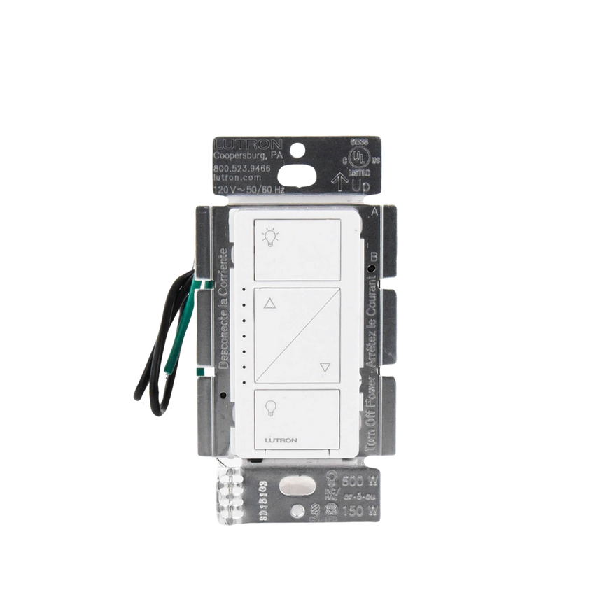 (Caseta Wireless) Atenuador de pared. Aumenta/Disminuye Intensidad de Iluminación.  No requiere cable neutro. 150W LED / 600W INC/HAL